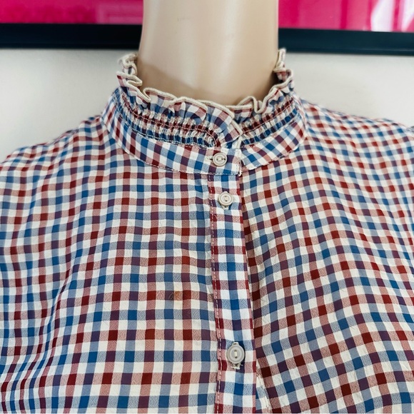 Chic Checkered Ruffle Neck Blouse - Picture 4 of 11